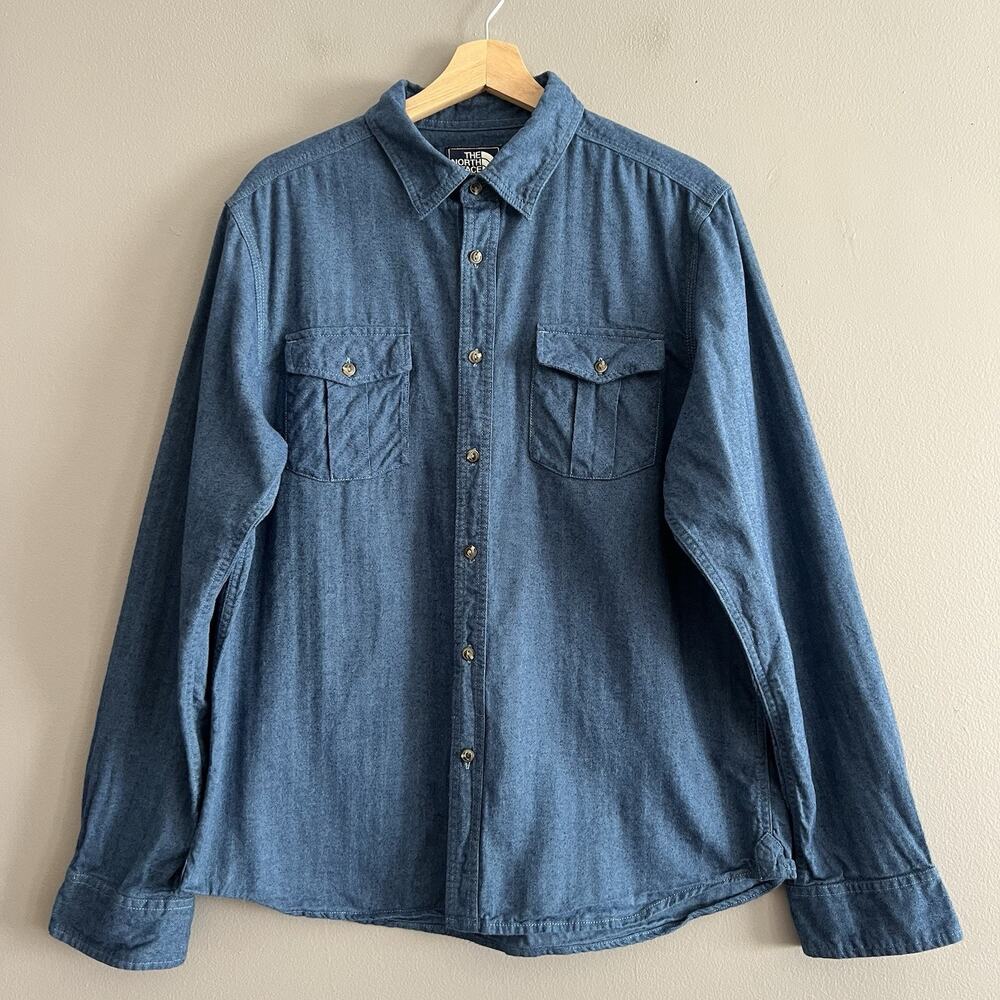 The North Face Shirt Mens Long Sleeve Pockets Button Front Western Cowboy Blue L